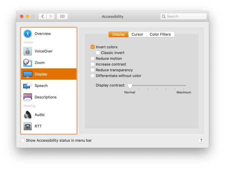 MacOS accessibility preferences.